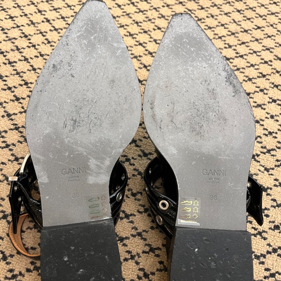 Ganni Black Patent Leather Flats with Silver Buckles - Picture 10 of 11
